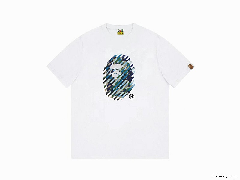 A Bape camouflage-style white T-shirt