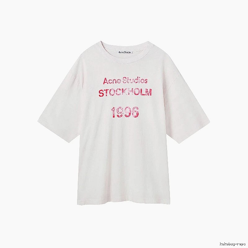 Acne Studios 2090-80 White Pink Lettering Style Ac908046 Stockholm Logo T-Shirt Resort Wear