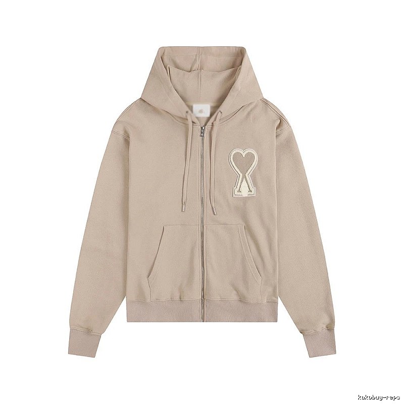 AMI Love Zipper Beige Sweatshirt