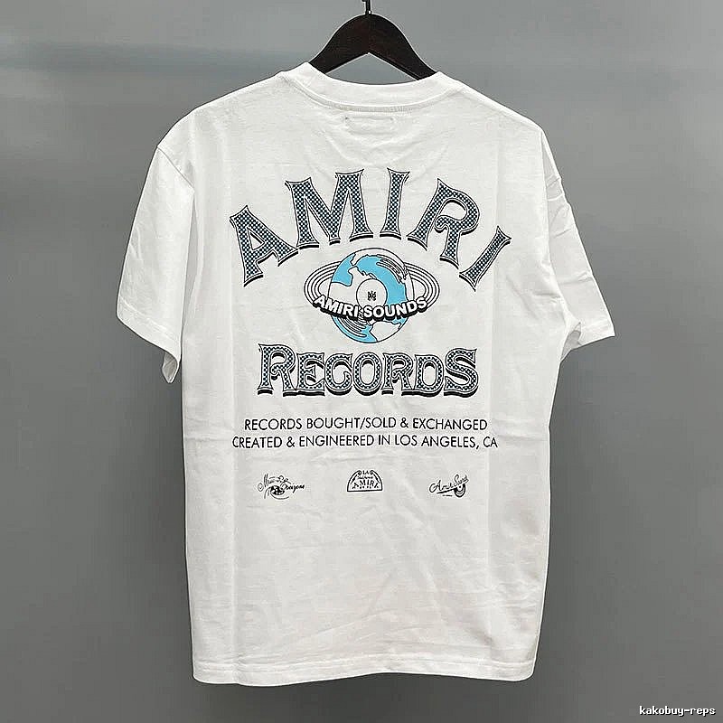 Amiri Letter Graphic White Blue Records Graphic T-Shirt Clean Colorway