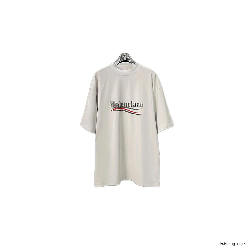 Balenciaga alphabet-style white T-shirt.