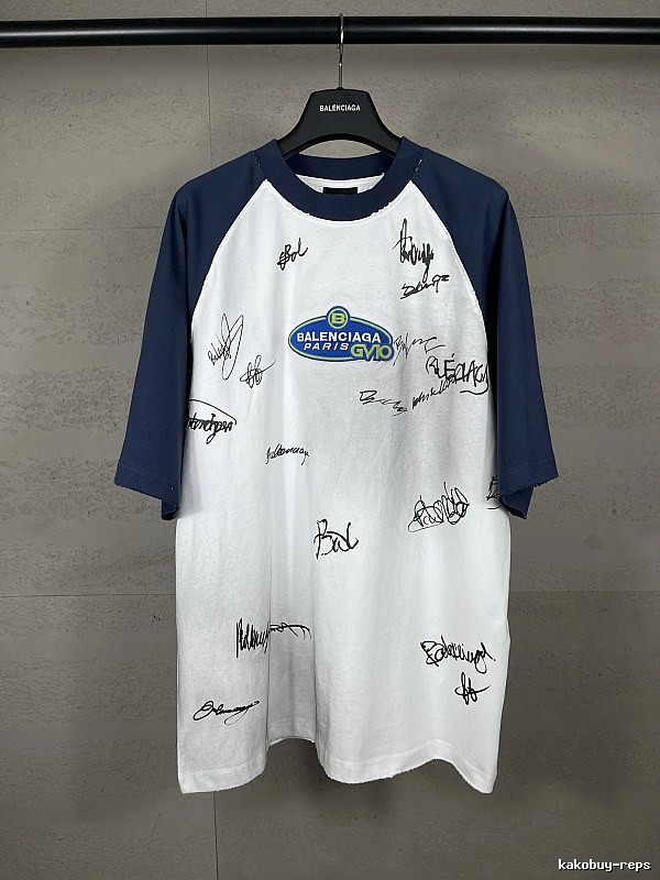 Balenciaga Blue and White Signature Style T-shirt