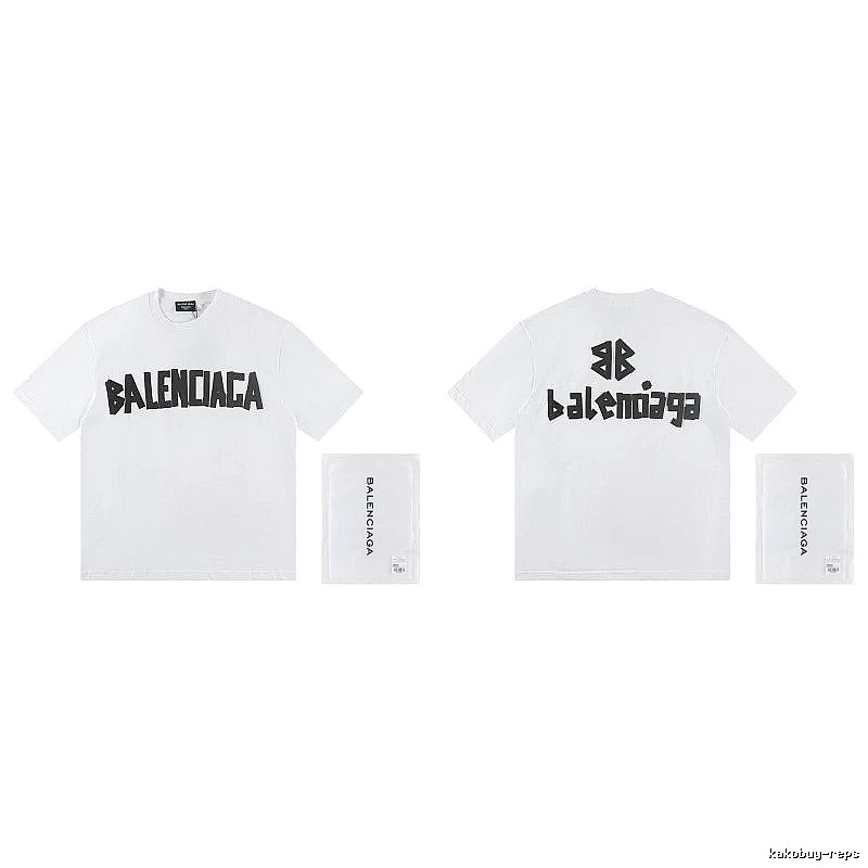 Balenciaga Double B Printed Street Style White T-shirt