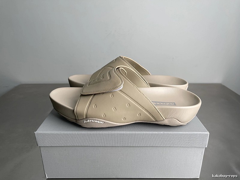 Balenciaga Embossed Luxury Street Style Khaki Slides