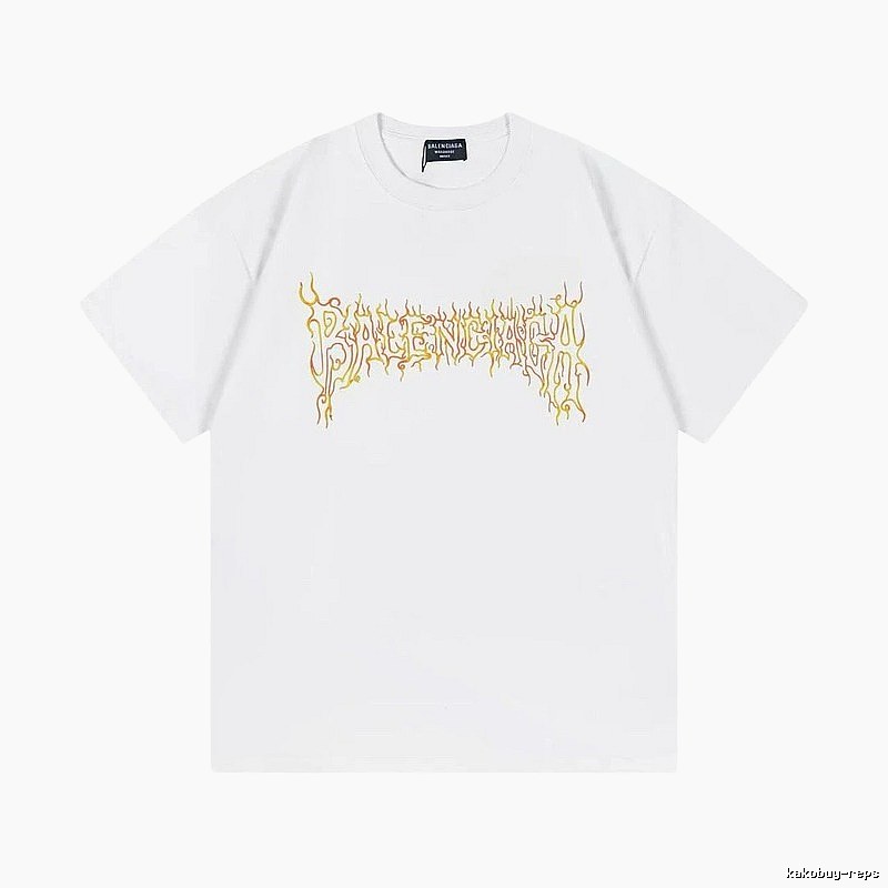 Balenciaga Gothic Style Flame Print White T-Shirt