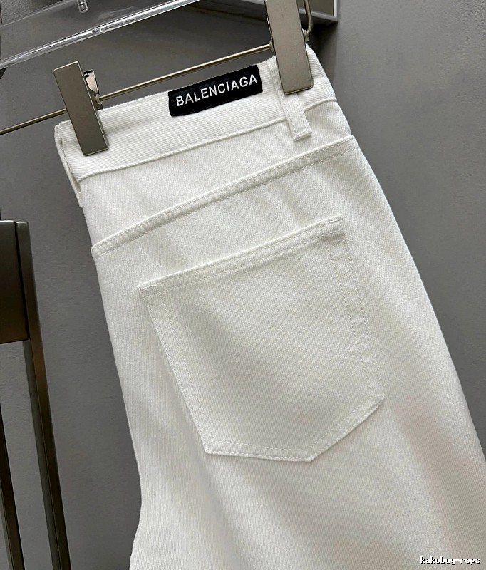 Balenciaga Logo Jeans in White - black waistband label and minimalist back pockets