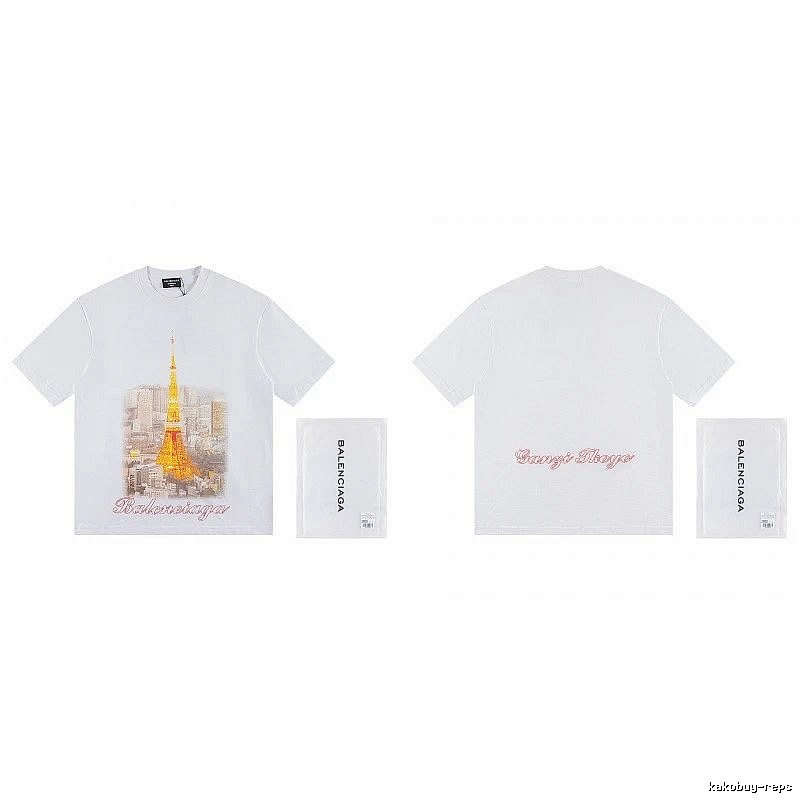 Balenciaga Vintage-style White T-shirt with Tokyo Tower Print