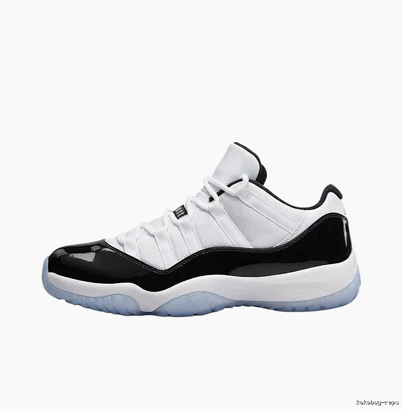 Black and white fashionable Air Jordan 11 sneakers.