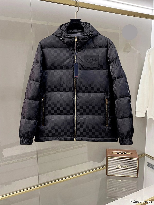 Black Damier Puffer Jacket with Louis Vuitton Damier Quilted