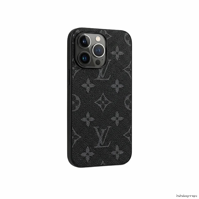 Black iPhone case with LV monogram pattern