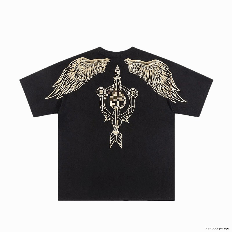 BOY Gold-foil Stamped Wings Street Style Black Short-sleeve T-shirt