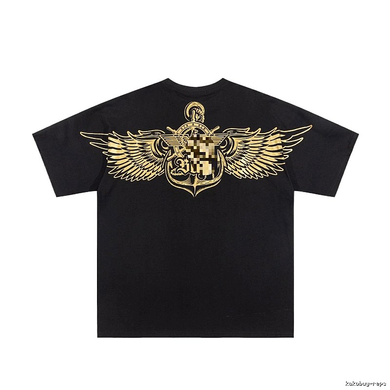 BOY Gold Foil Wings Street Style Black Short Sleeve T-shirt