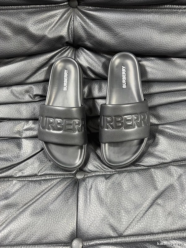 Burberry Embossed Minimalist Style Black Slide Sandals