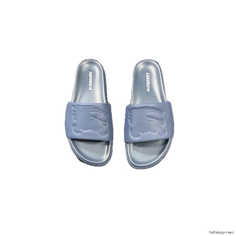 Burberry Equestrian Knight Collection Minimalist Grey-Blue Slide Sandals