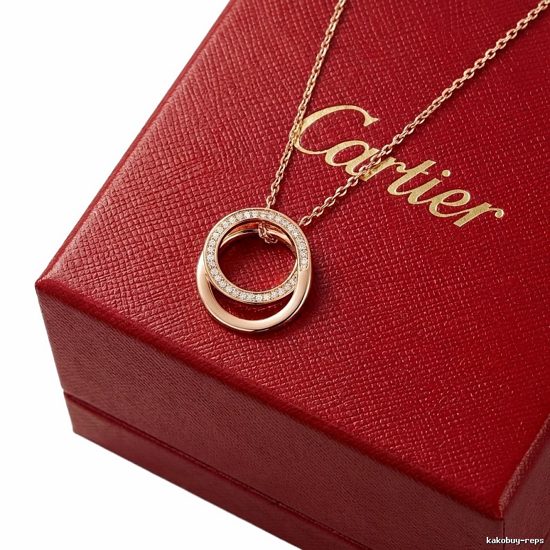 Cartier Double Ring Diamond-set Rose Gold Necklace