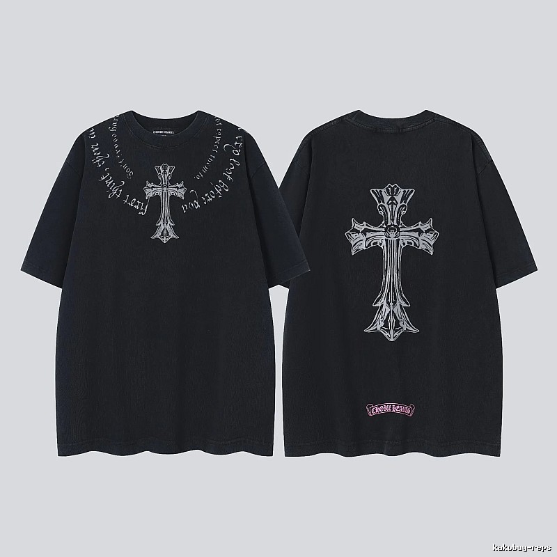 Chrome Hearts Cross Gothic Style Black Short Sleeve T-shirt