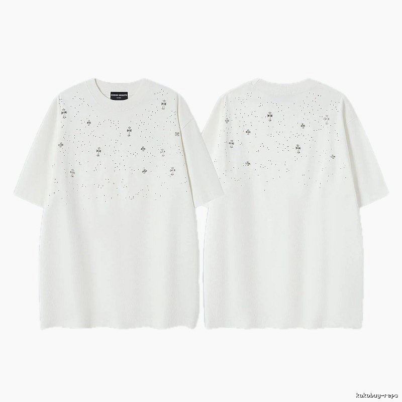 Chrome Hearts Cross Hot-Fix Rhinestone Street Style White T-Shirt