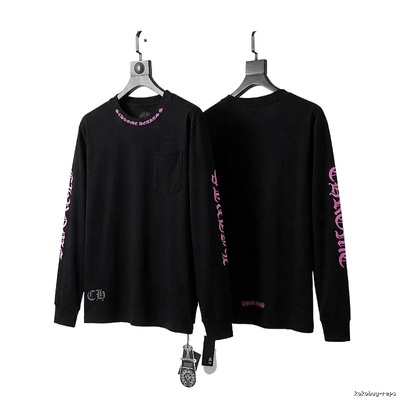 Chrome Hearts Dark Style Pink-lettered Black Long-sleeve