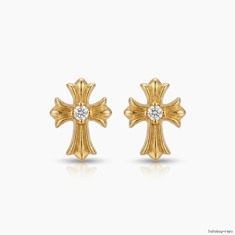 Chrome Hearts Gold Cross Flower Stud Earrings