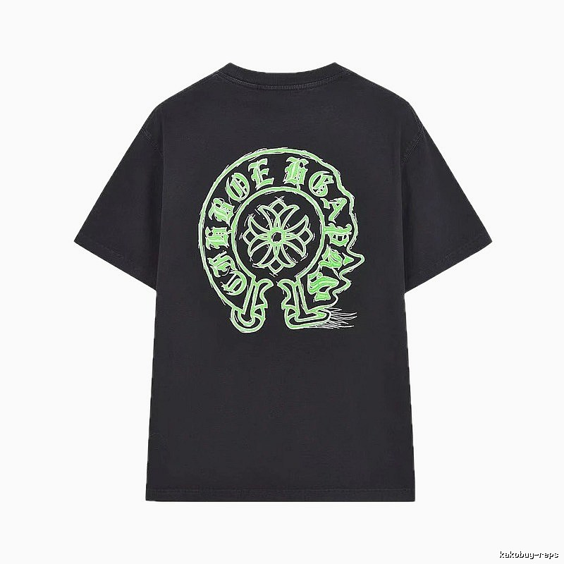 Chrome Hearts Horseshoe Print Street Style Black & Green Short-Sleeve T-Shirt