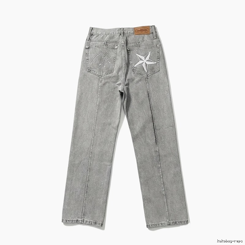 Corteiz Star Embroidered Light Grey Jeans
