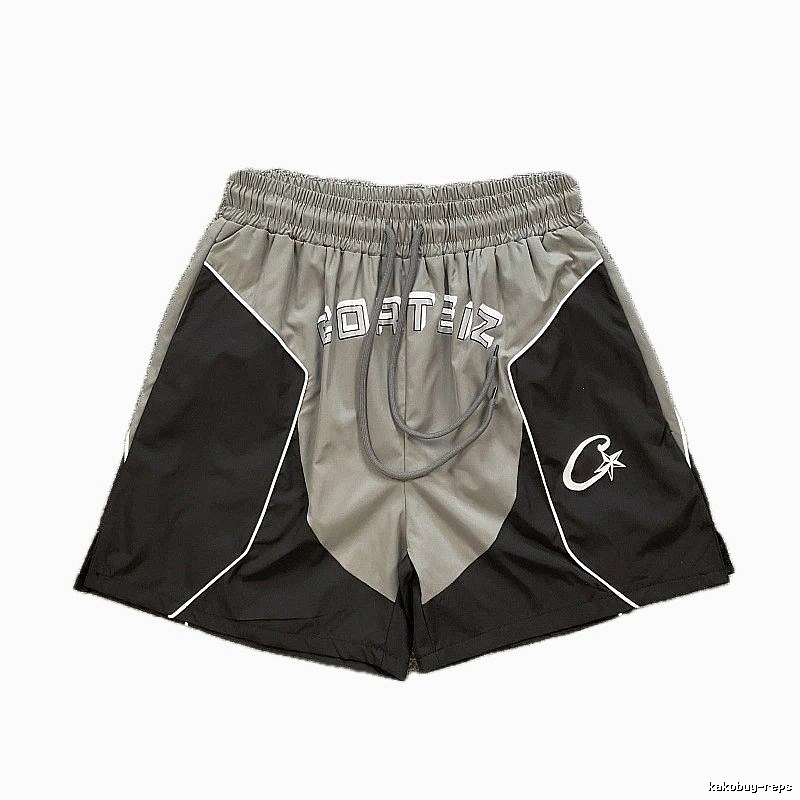 Corteiz Street Style Black and Grey Colorblock Athletic Shorts