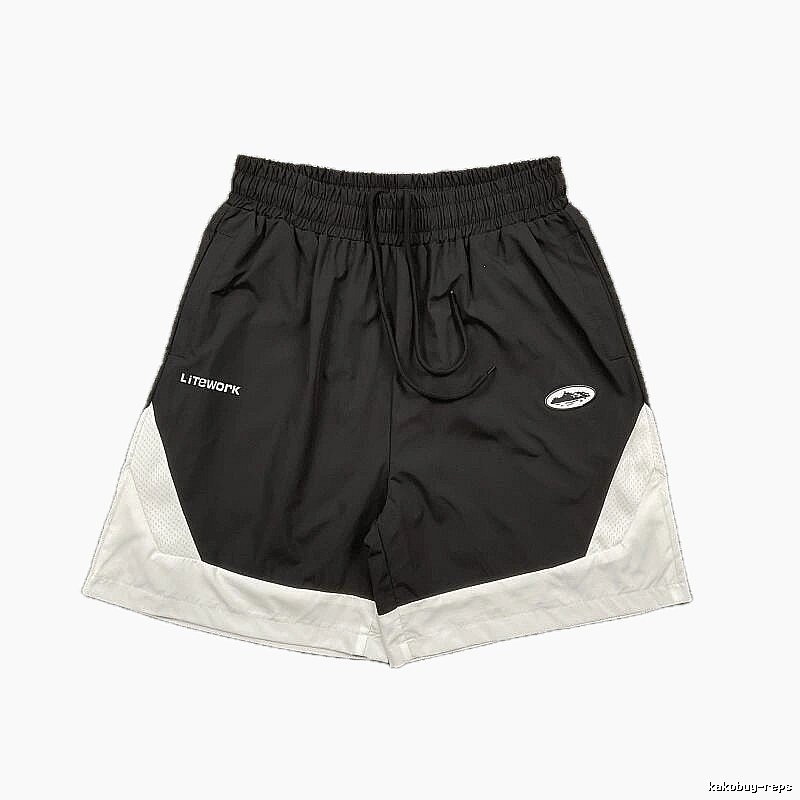 Corteiz Street Style Black and White Colorblock Casual Shorts