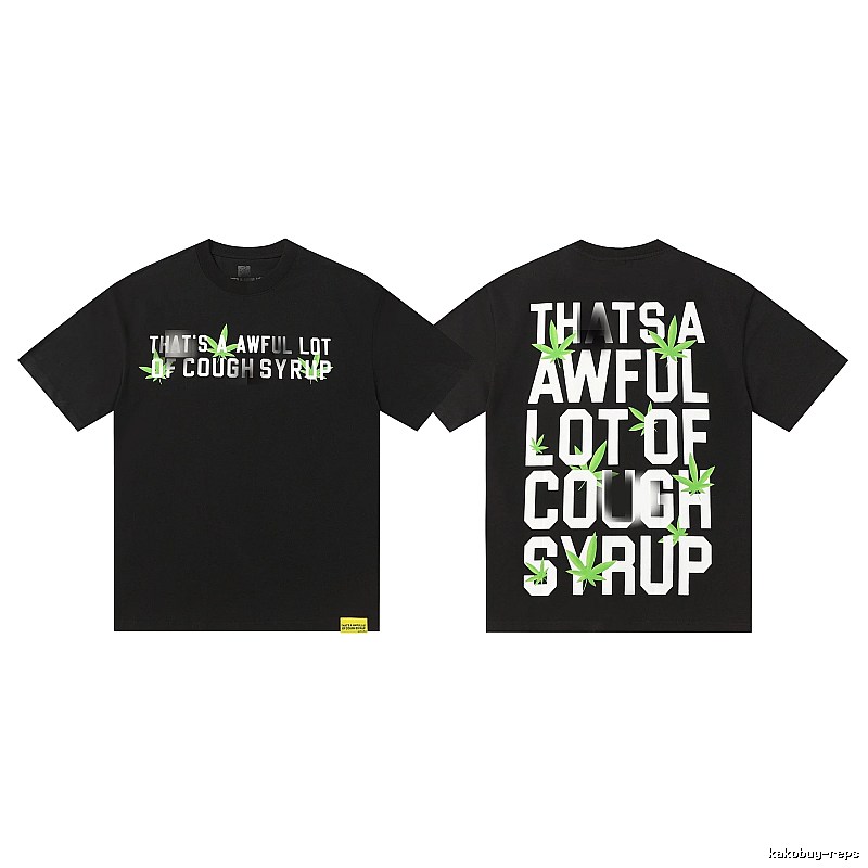 COUGH SYRUP Hemp Leaf Print Street Style Black T-shirt