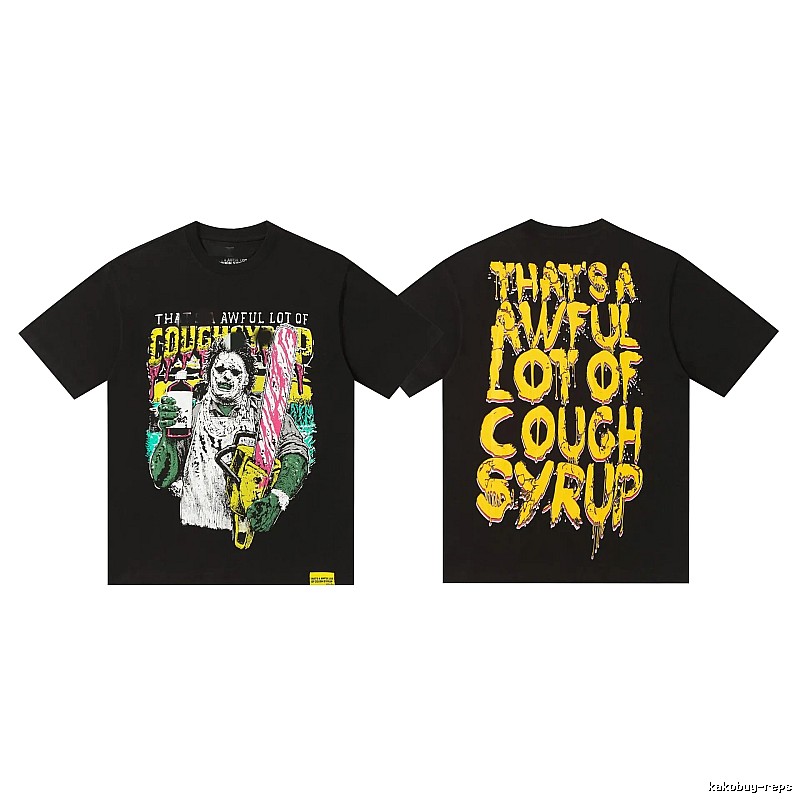 COUGH SYRUP Horror Print Street Style Black T-Shirt