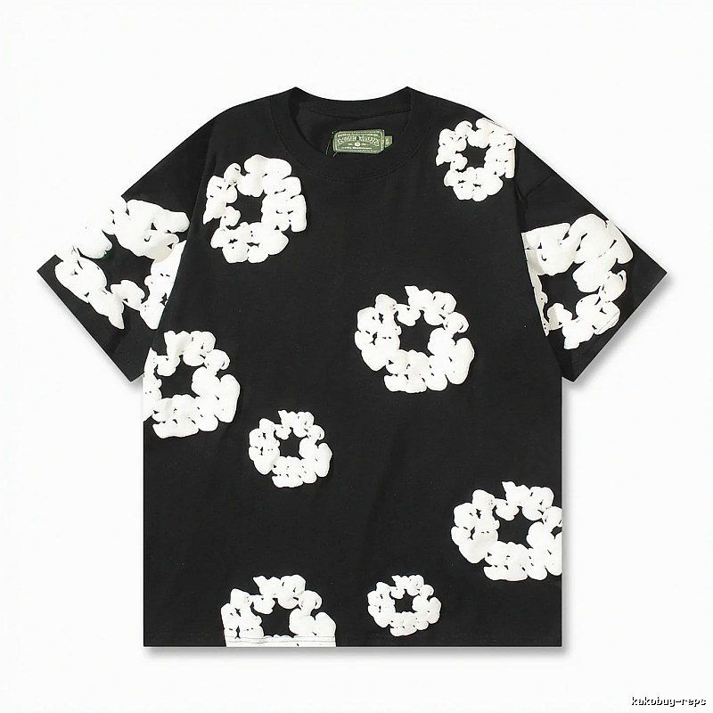 DENIM TEARS Black T-shirt with Flower Print
