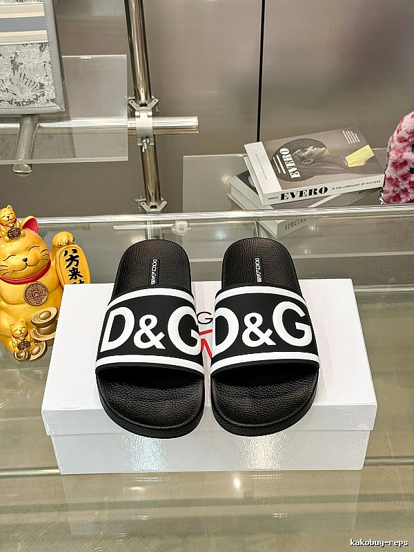 D&G Classic Large Logo Casual Style Black Slide Slippers