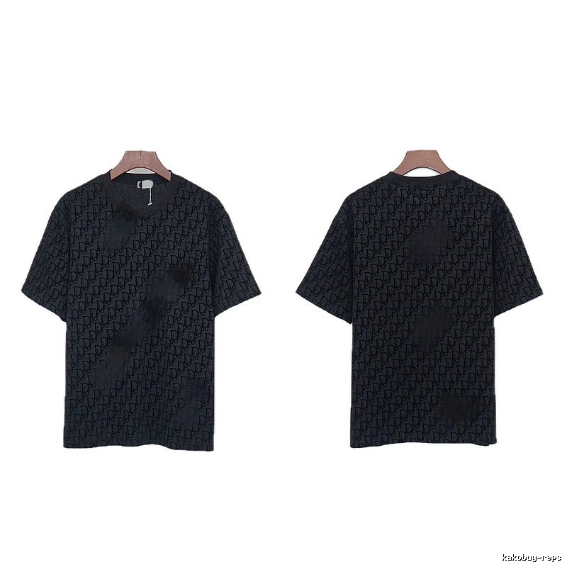 Dior All-over Monogram Print Light Luxury Style Black T-Shirt