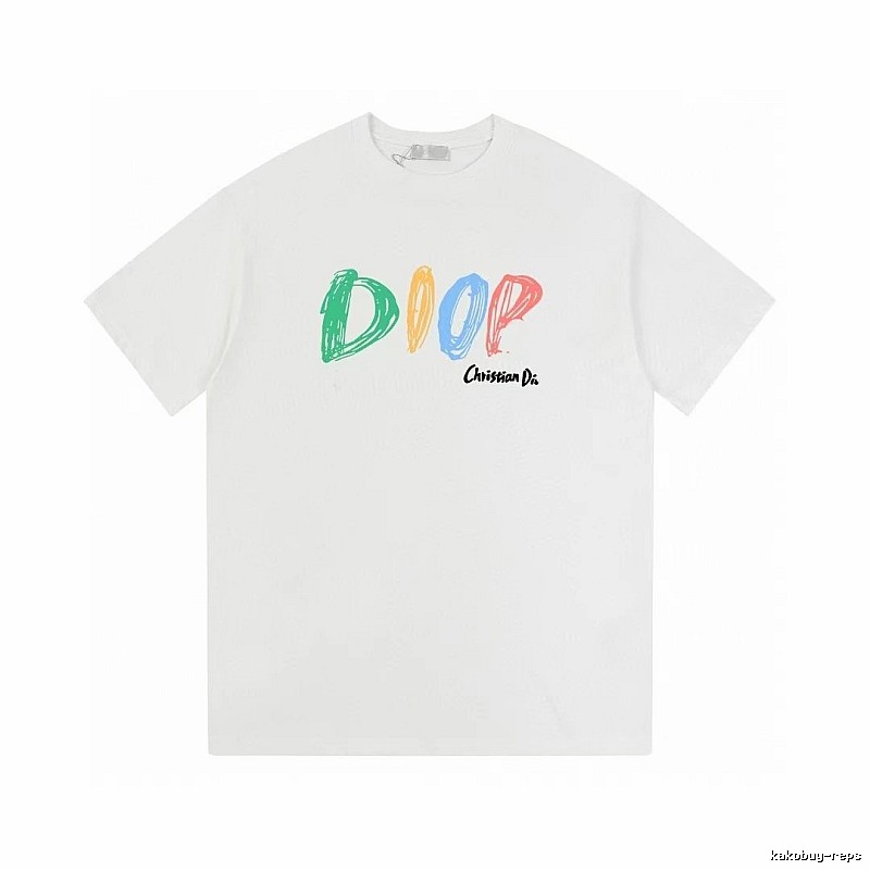 Dior Colorful Graffiti Casual Style White Short-sleeve T-Shirt