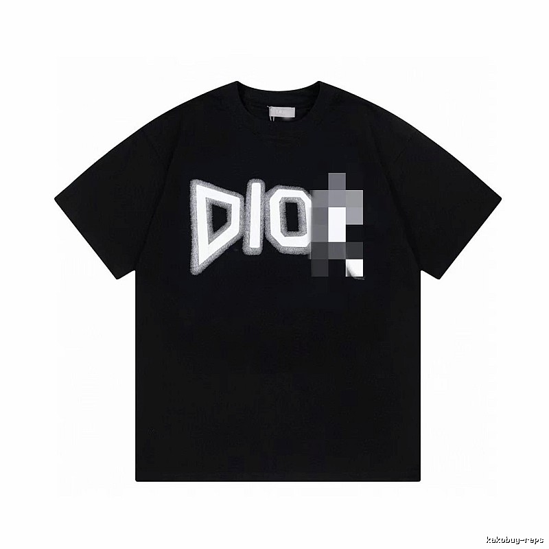 Dior Flocked Letter Street Style Black T-Shirt