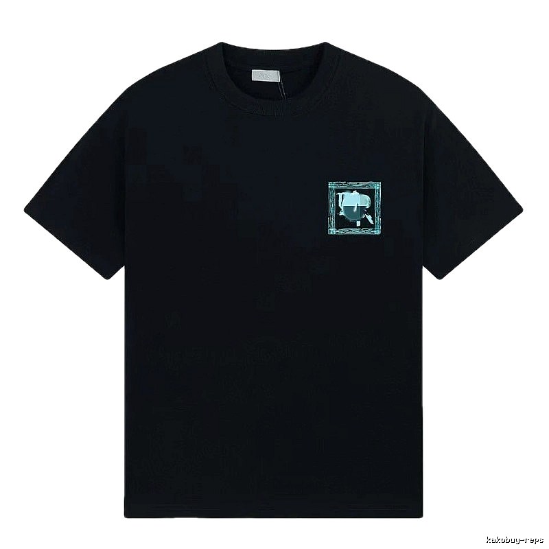 Dior Frame Print Trendy Style Black Short-sleeve T-shirt