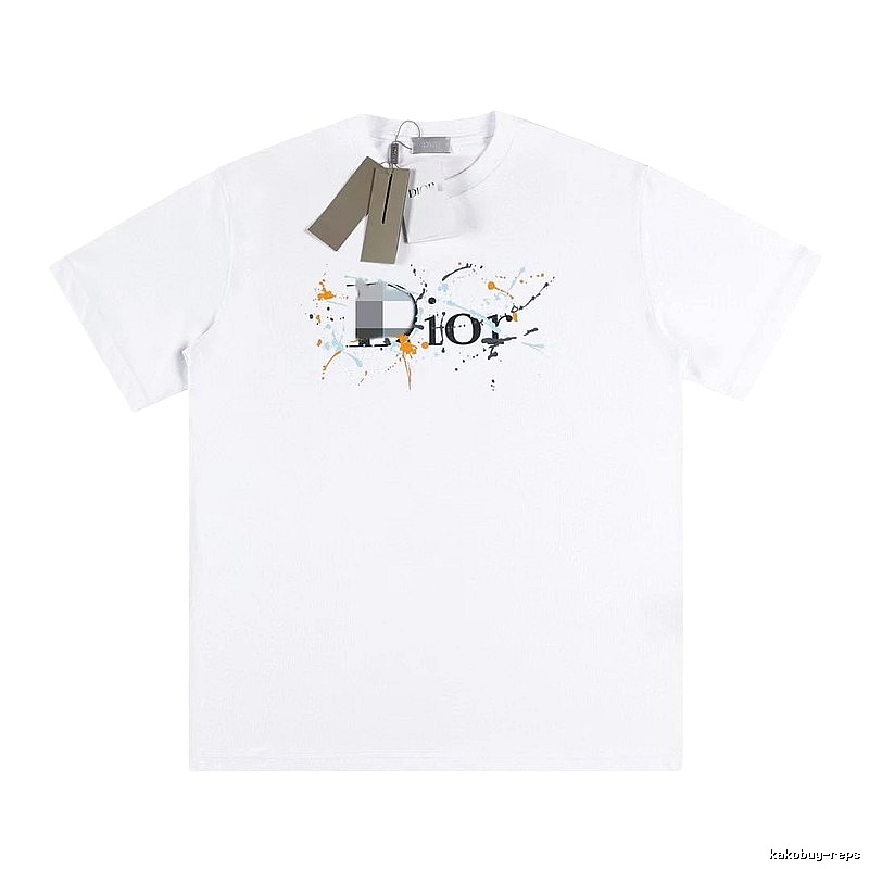 Dior Ink-splatter Graffiti Street Style White Short-sleeve T-shirt
