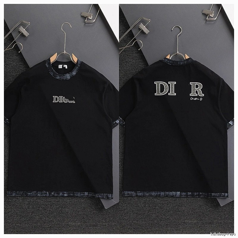 Dior Letter Print Light Luxury Style Black T-Shirt