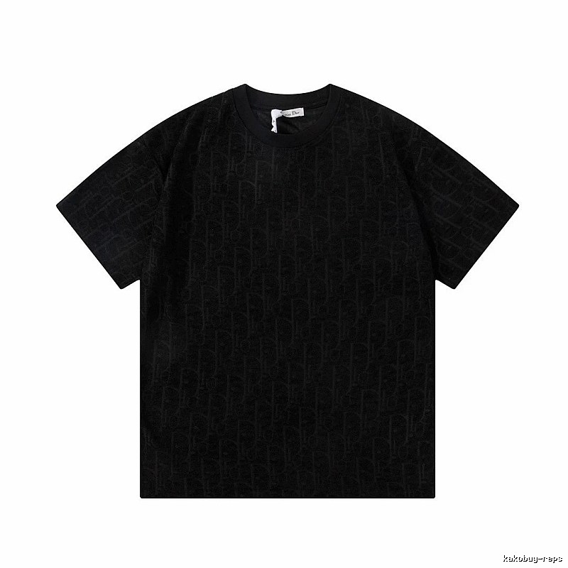Dior Monogram All-over Print Light Luxury Style Black T-Shirt