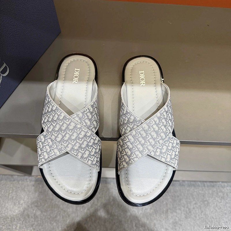 Dior Monogram Light Luxury Style Light Gray Slides