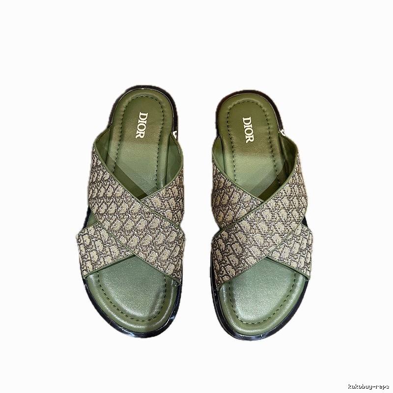 Dior Monogram Retro-style Army Green Slides