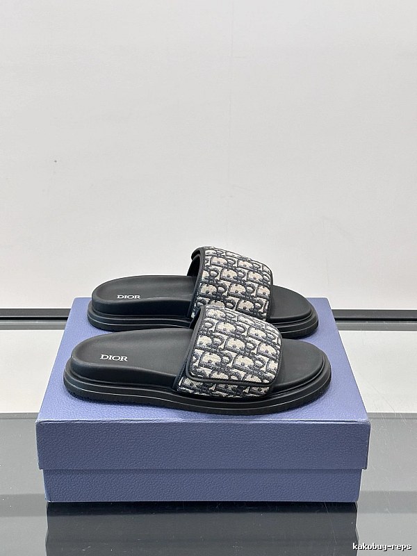 Dior Retro Monogram Black and Grey Slide Sandals