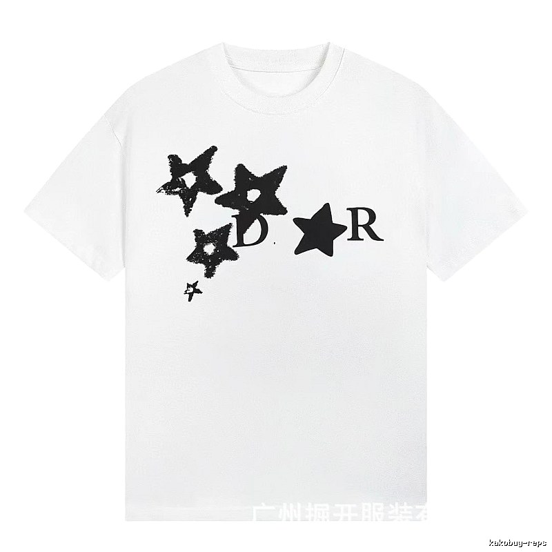 Dior Star Print Trendy & Cool Style White Short-Sleeve T-Shirt