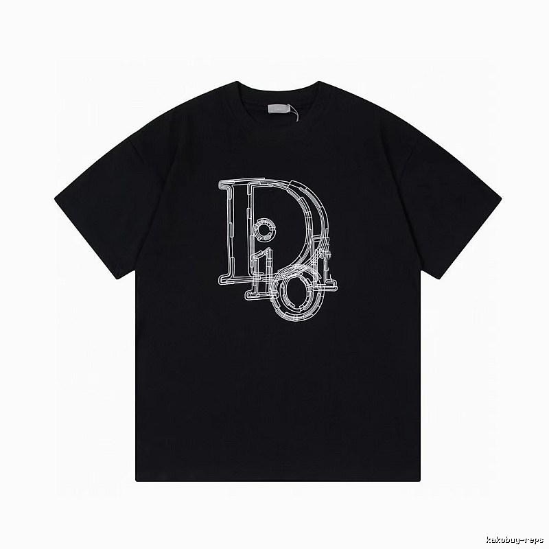 Dior Trendy Cool Line Print Black Short Sleeve T-Shirt