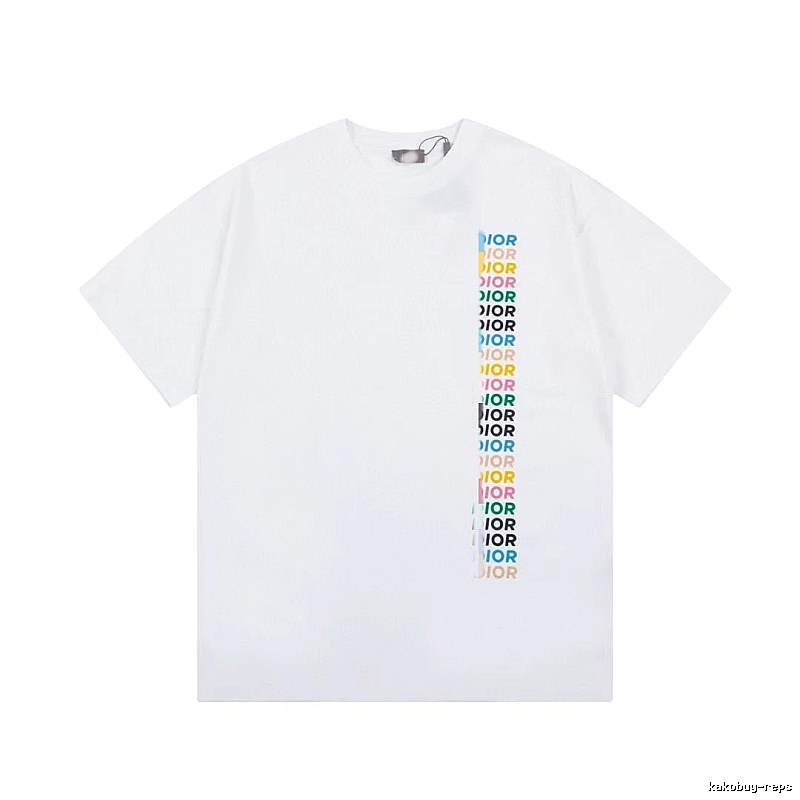 Dior Trendy Style Side-row Colored Print White T-Shirt
