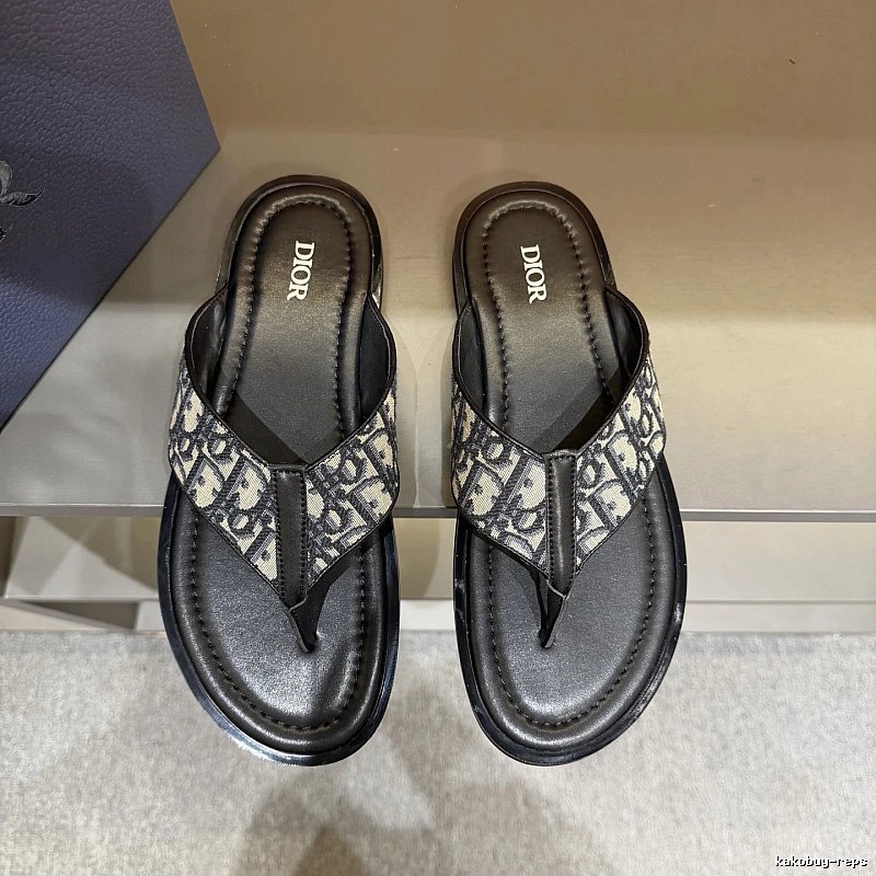 Dior Vintage Monogram Black and Grey Flip-Flops