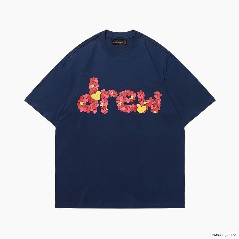 DREW All-over Heart Print Trendy Style Navy Blue Short-sleeve T-shirt