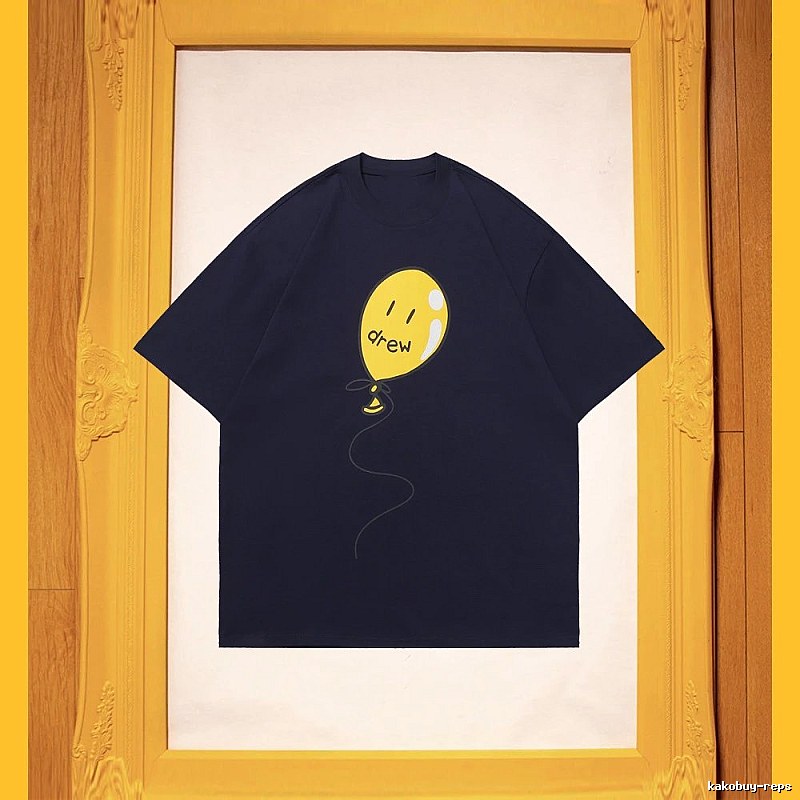 DREW Balloon Smiley Street Style Navy Blue Short Sleeve T-Shirt