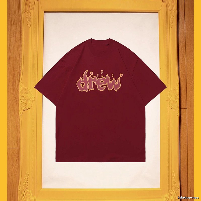 DREW Flame Heart Street Style Burgundy Short Sleeve T-Shirt