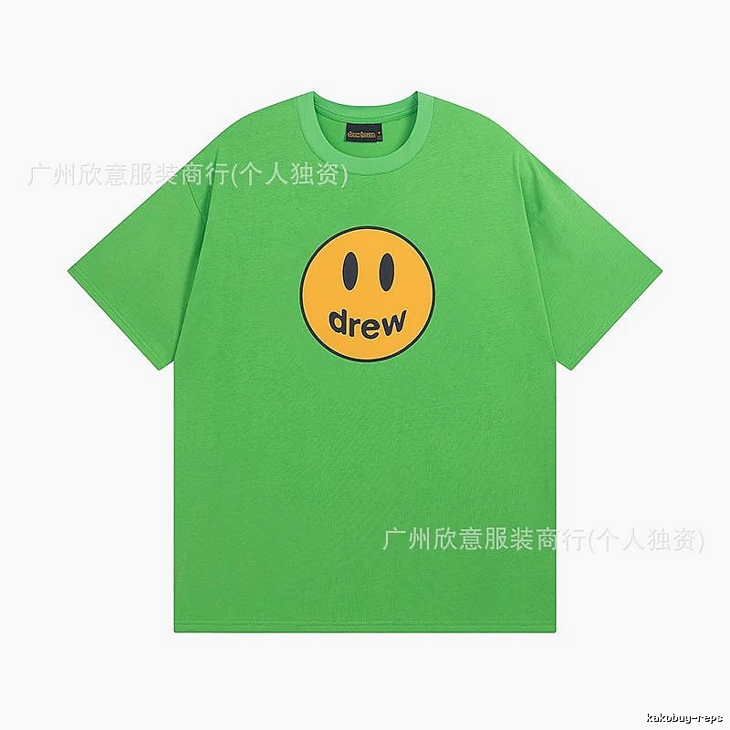 DREW Smiley Face Street Style Green Short Sleeve T-Shirt