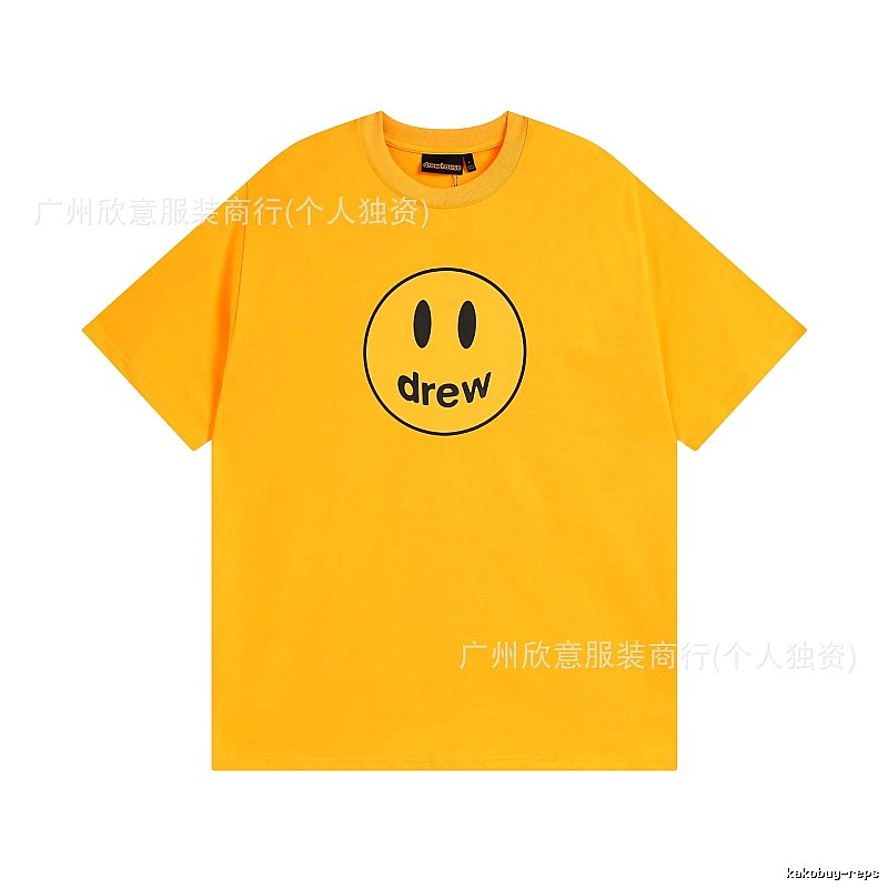 DREW Smiley Face Street Style Yellow Short Sleeve T-shirt